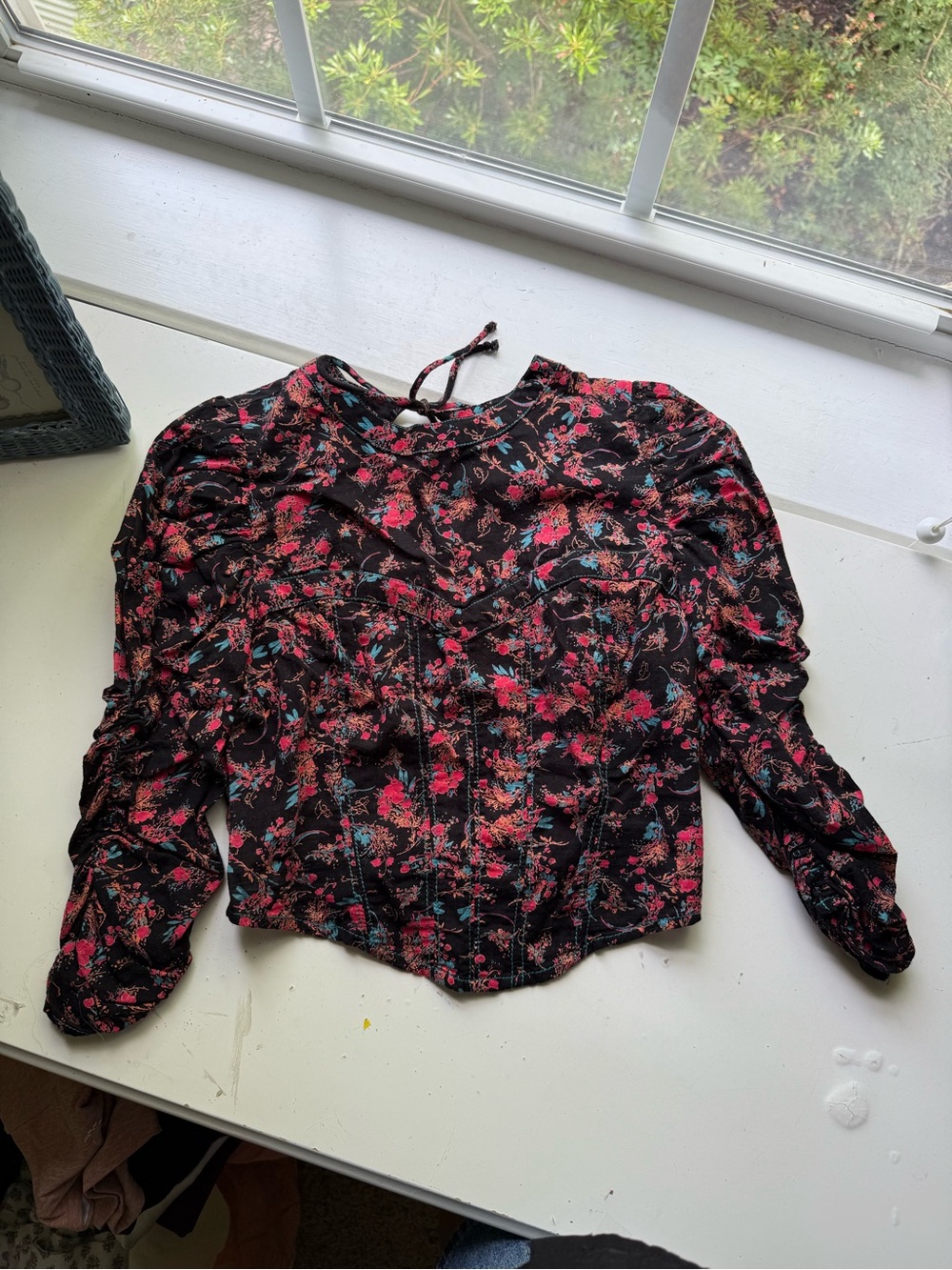 Free People Black and Pink Floral Crop Top